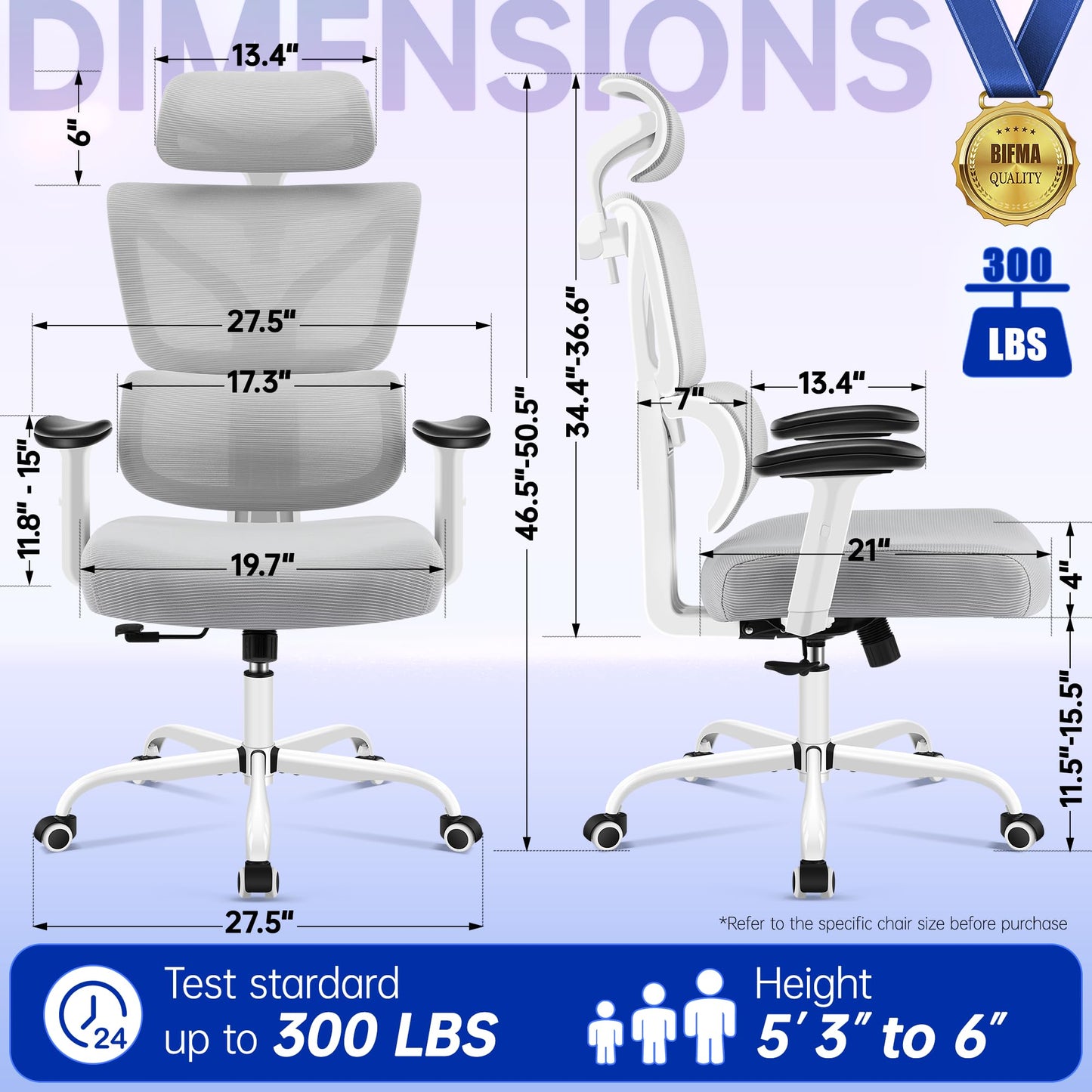 Hayelf Ergonomic Office Chair, High Back Mesh Computer Chair with Comfortable Adaptive Lumbar Support, Built-in Coat Hanger, SGS Class 4 Gas Lift, Heavy Duty 300lbs for Long Hours Home Office
