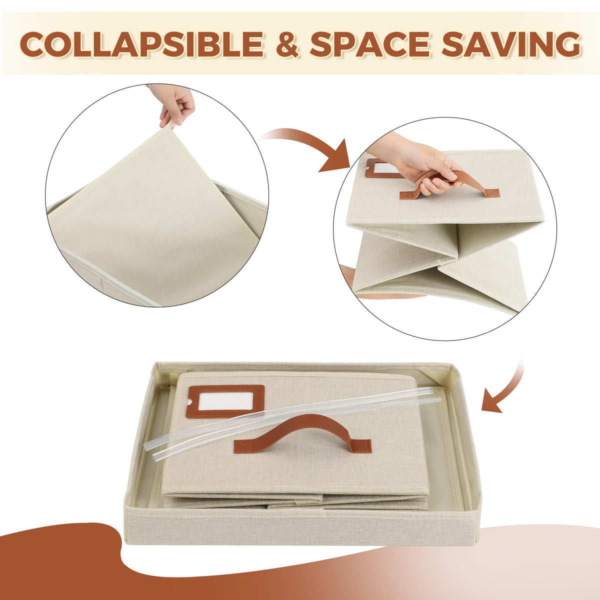 Storage Standard 2-Pack File Organizer Box with Lid - Collapsible Hanging Linen Document Organizer Portable File Boxes, Lightweight & Portable Filing Box Crates with Handles & Extras, Ivory