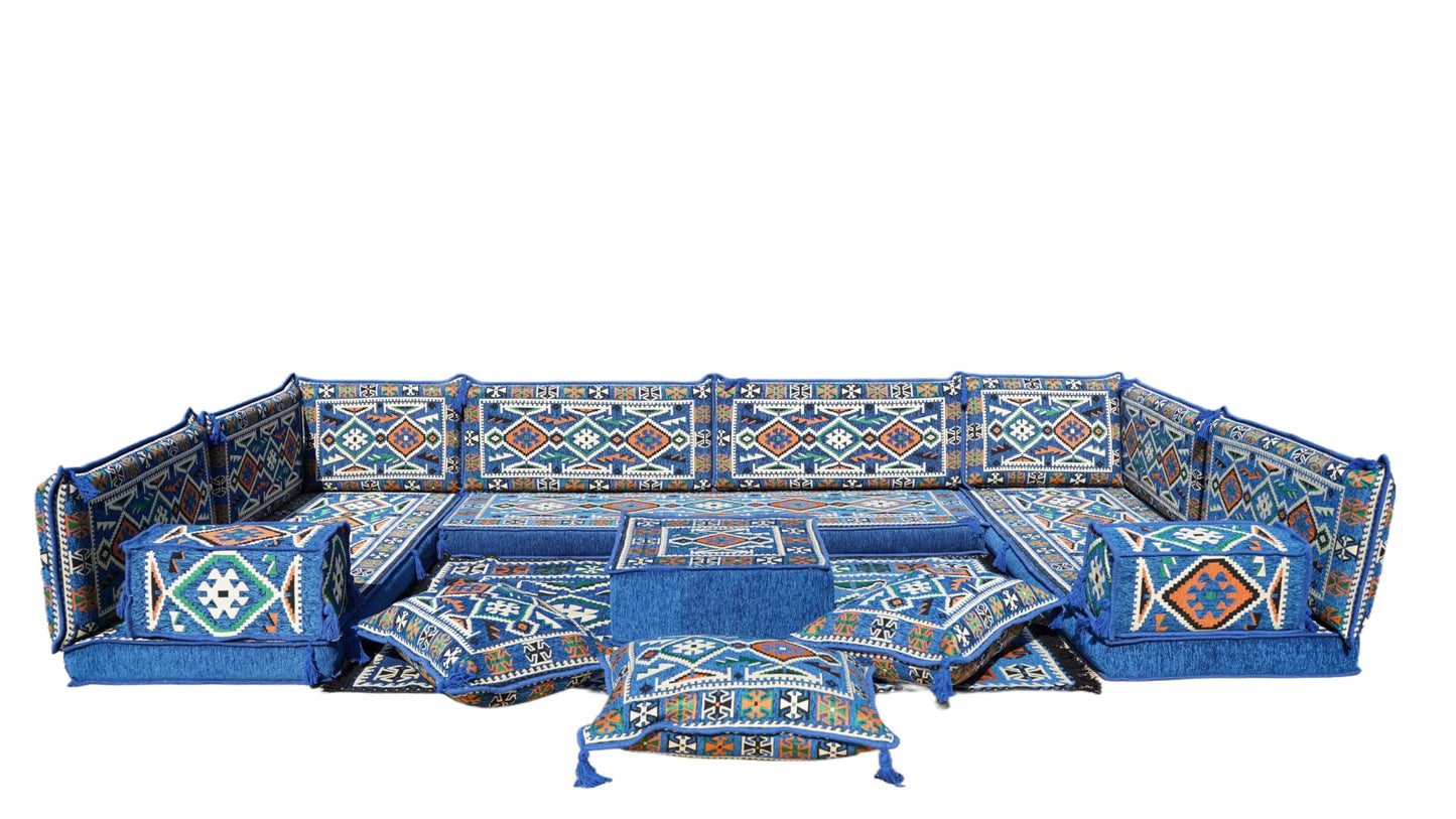 arabicsofa U Shaped Arabic Floor Seating – Handmade Majlis Set– Bohemian Style Sofa