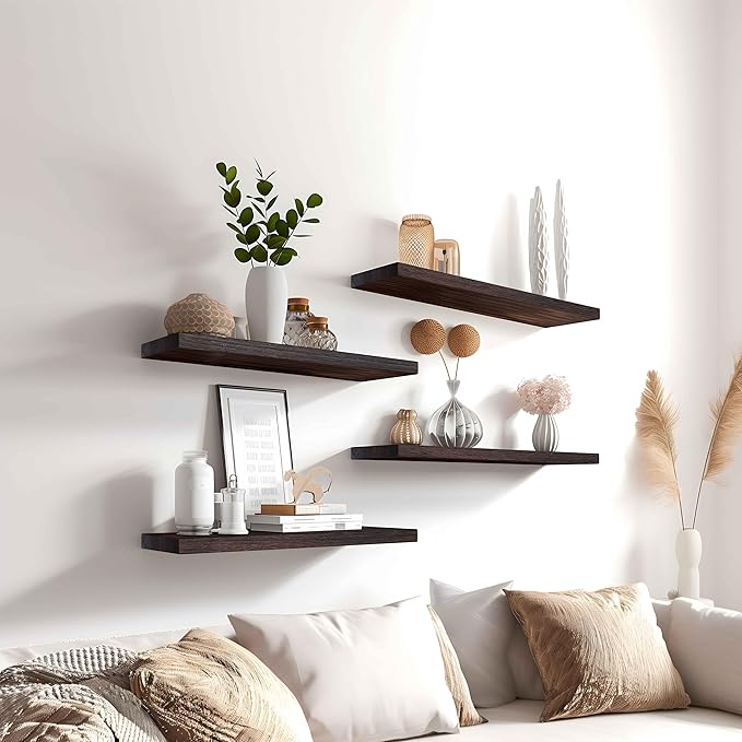 YYWUOJJ Wood Floating Shelves for Wall Decor, Rustic Wall Shelves for Bedroom