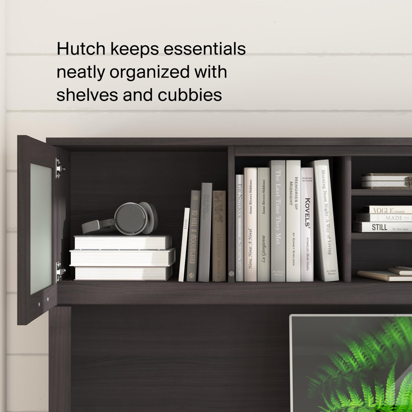 Bush Home 72-Inch Desk Hutch, Office Storage Organizer with Shelves, Cubbies and Frosted Glass Doors for Computer Desk, Home Office Furniture, Somerset Collection, Storm Gray