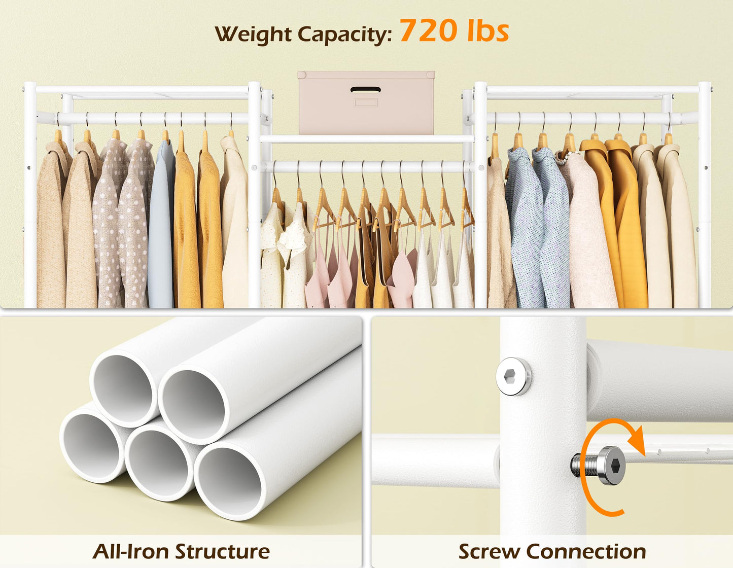 HOMIDEC Wardrobe Closet, 4 Hanging Spaces Portable Clothes Rack,Free Standing Closet Organizer and Storage System with Hanging Rods,Clothing Rack Suitable for Cloakroom,Bedroom,Entrances,etc.White