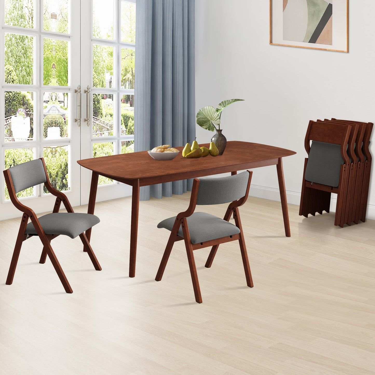 Ball & Cast Folding Dining Chairs Set of 2,Portable Kitchen Chairs with Padded Cushions,Ergonomical Design,Foldable Wood Dining Chairs for Dining Room,Restaurant,Kitchen,Office,Indoor,Dark Grey+Cherry