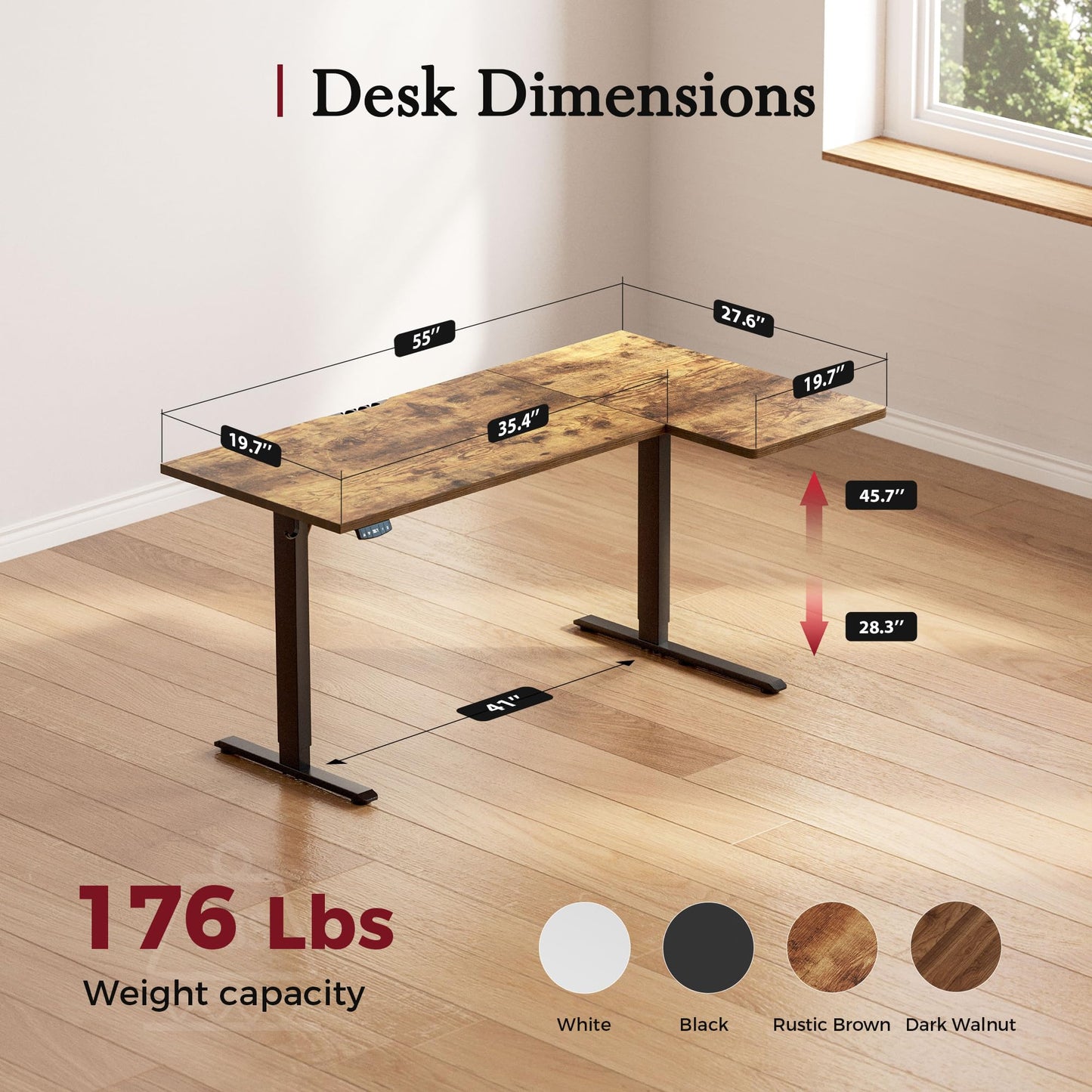 Klicelor L Shaped Standing Desk, 55 Inch Electric Height Adjustable Desk with Memory Preset, Reversible Sit Stand Up Computer Workstation for Home Office, Splice Board, Rustic Brown