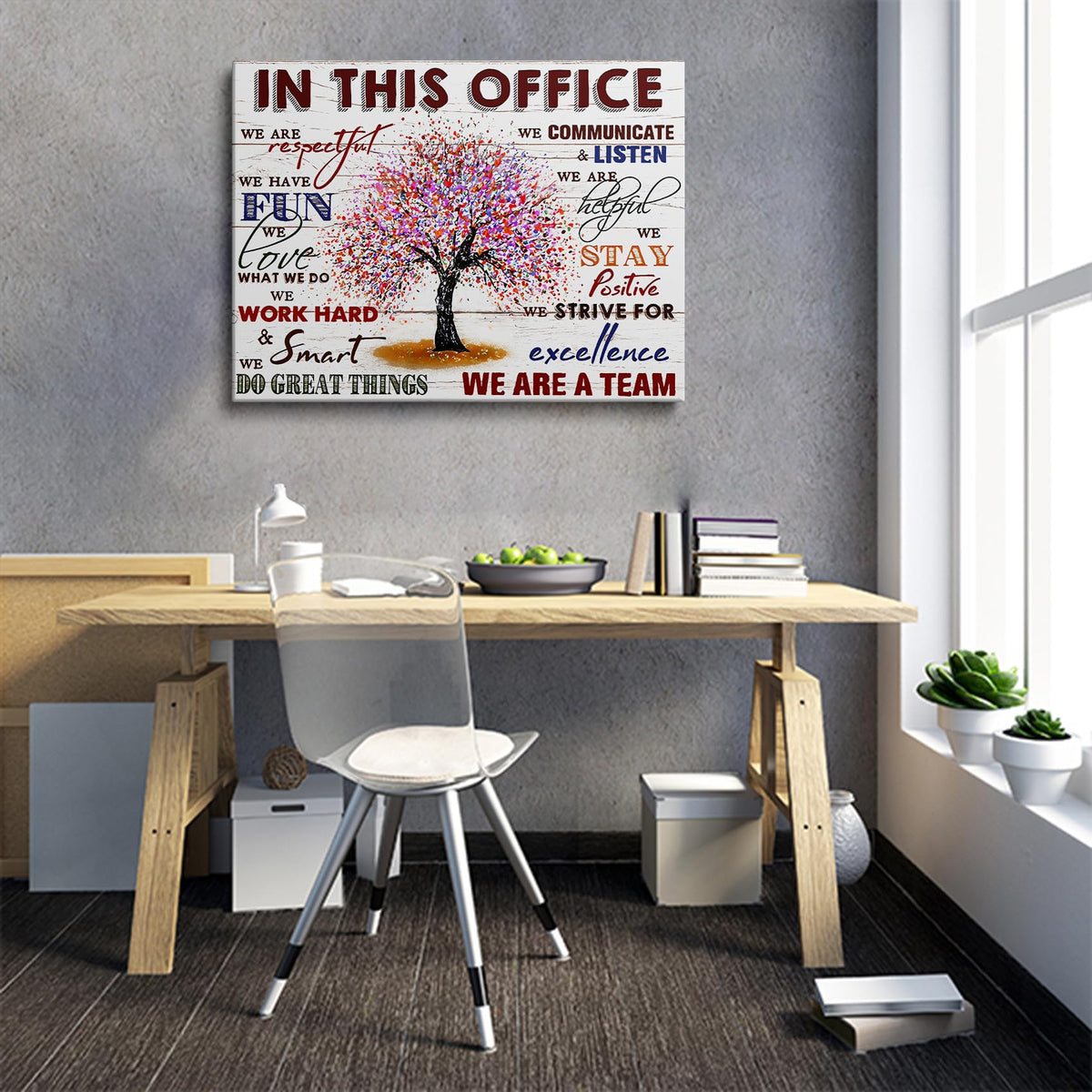 HDXUFJQ Office Inspirational Wall Art In This Office Canvas Wall Decor Team Rules Motivation Positive Quotes Pictures Prints Teamwork Painting for Home Office Ready to hang(12"x16")