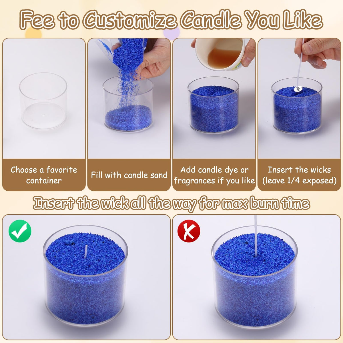 MECCANIXITY Pearled Sand Candles with 50 Pcs Wicks 21Oz / 600g Candle Beads Refillable Powder Sand Wax Making Kit for Thanksgiving Christmas Wedding Party DIY Home Crafts, Sky Blue