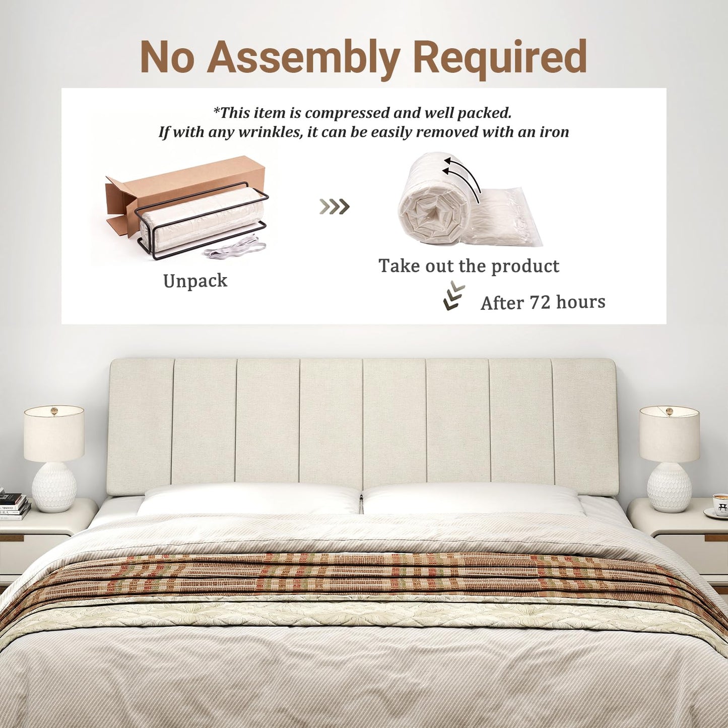 Liiwepo King Size Headboard Only-No Assembly, Upholstered Headboard King Size Linen Fabric Modern Style Headboards Extra-Thick, Beige