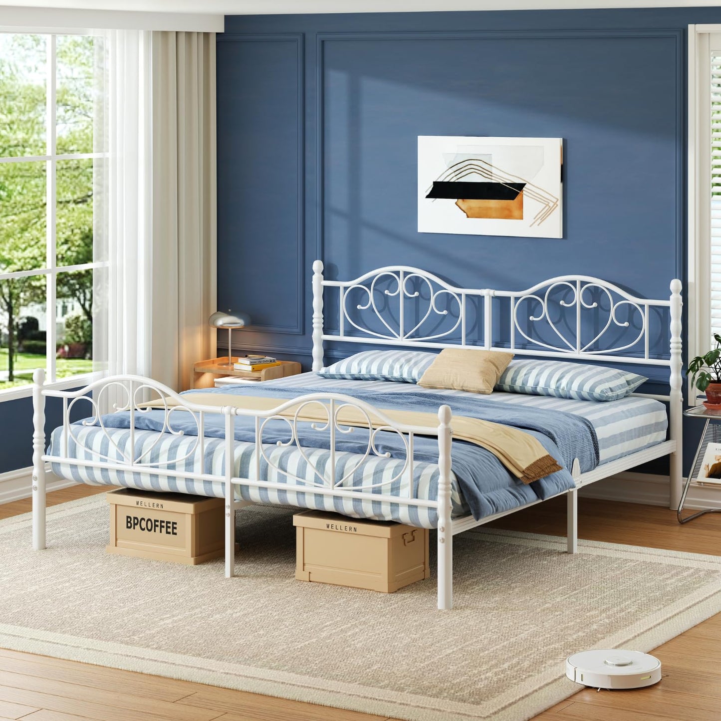 Goltriever 12 Inch King Platform Bed Frame with Victorian Style Headboard and Footboard, Heavy Duty Metal Bed Frame No Box Spring Needed, Noise Free, Easy Assembly, White