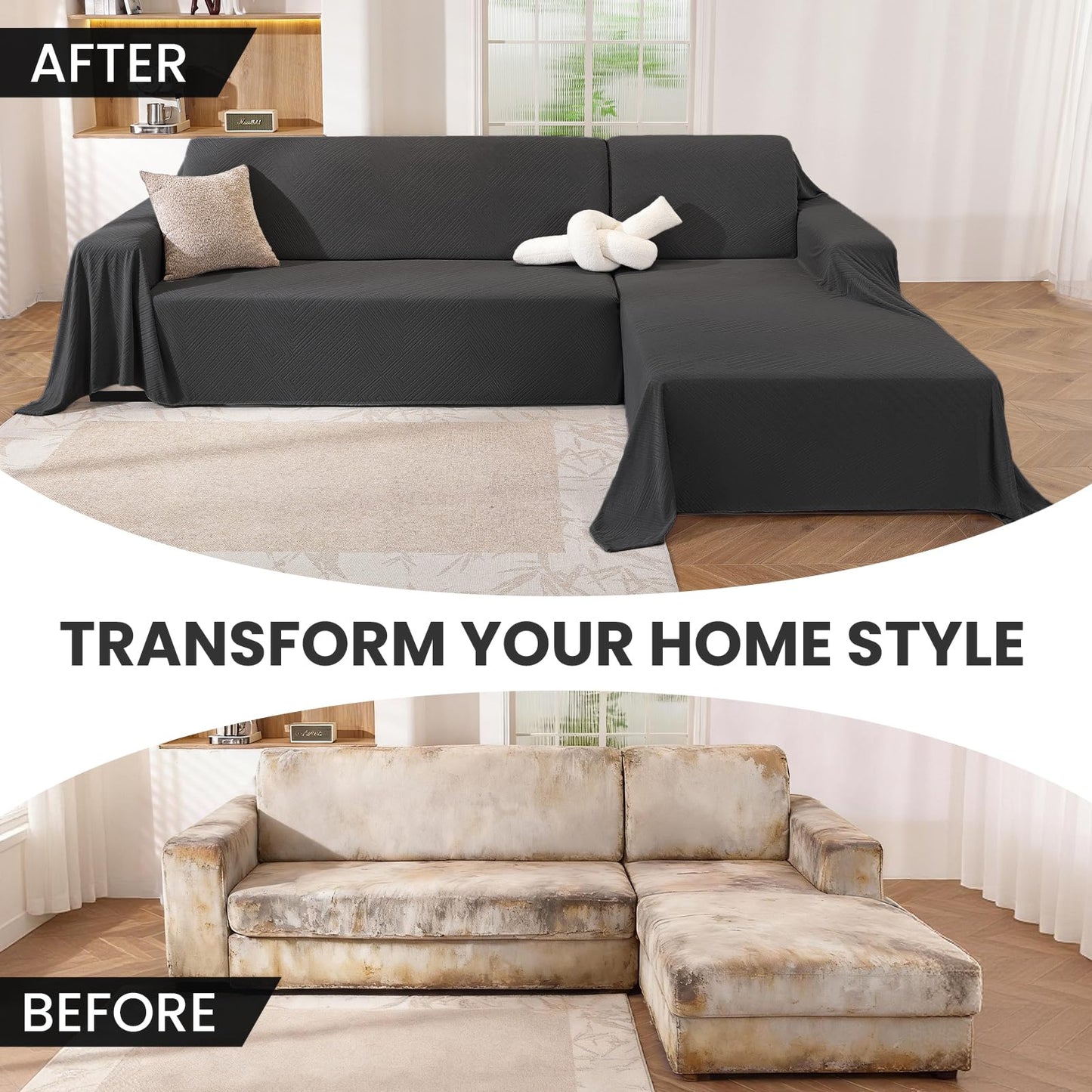 CYCMACO Sectional Couch Covers for Dogs 2 Pieces, Pet Couch Covers for Sectional Sofa, Washable L Shaped Couch Cover, Couch Blanket Furniture Protector (X-Large: 78" x 110" + 78" x 118", Dark Grey)