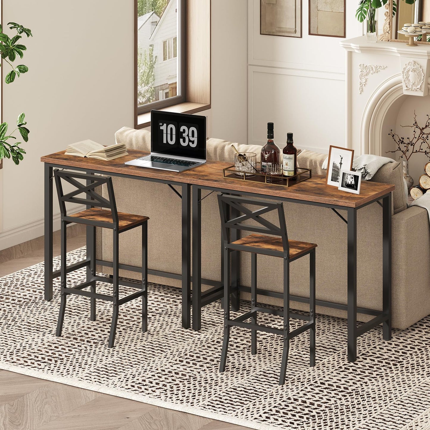 MAHANCRIS Narrow Bar Table, 63-Inch Pub Table for Dining Room, Counter Bar Tables with Sturdy Metal Frame, Connectable Bar Table, Multifunctional Console Table, Rustic Brown BTHR1601