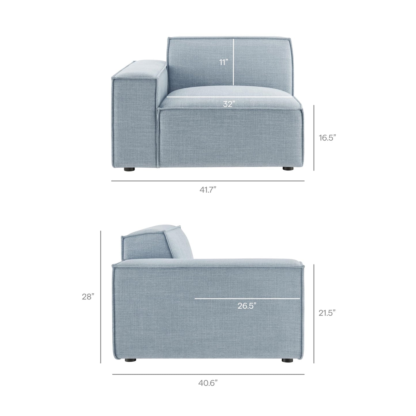 Modway Restore Performance Fabric Upholstered 4-Piece Modular Sofa Set with Ottoman in Sky - Low Profile Sectional Sofa with Coil Seat Support and French Piping