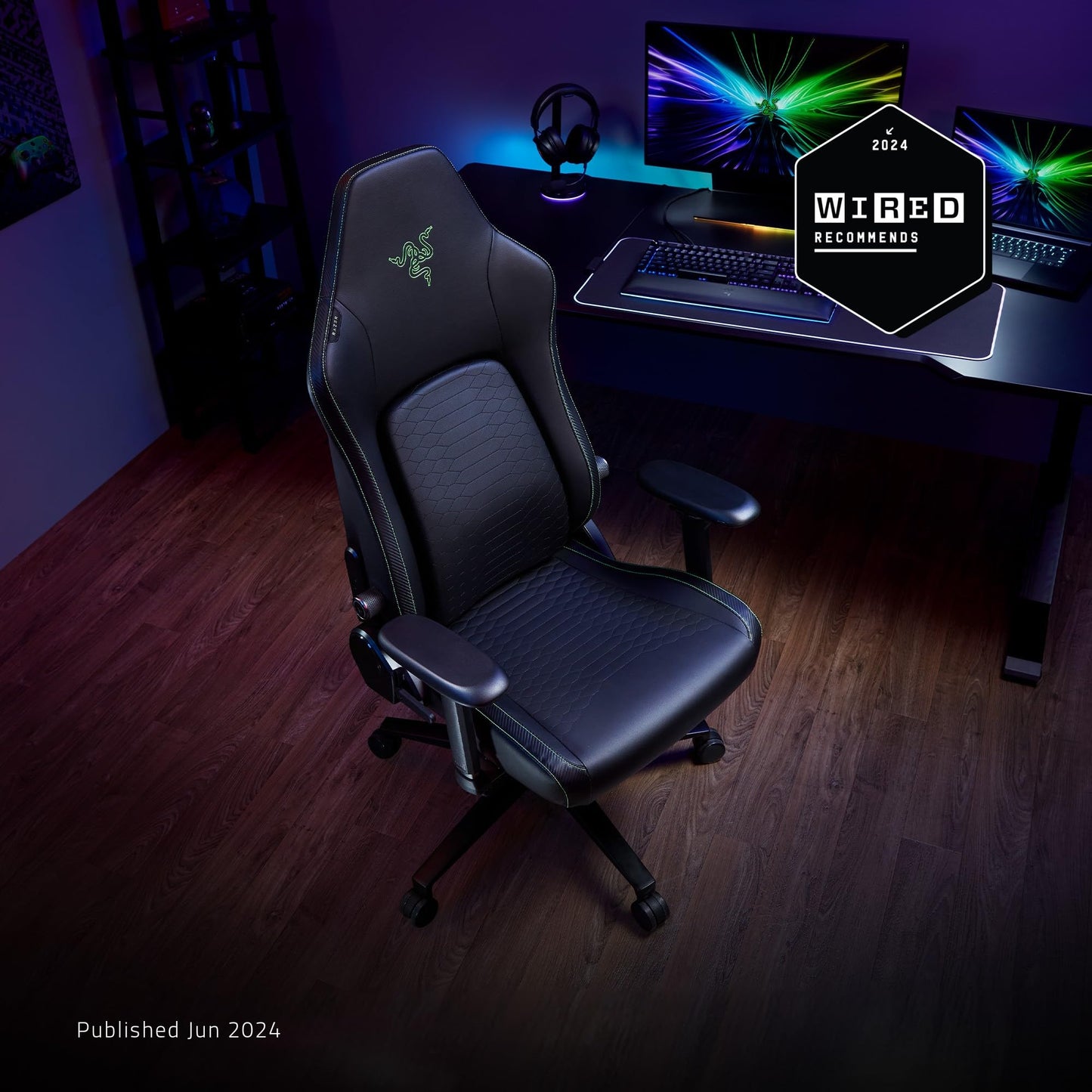 Razer Iskur V2 Gaming Chair: Adaptive Lumbar Support - Adjustable Lumbar Curve - High Density Foam Cushions - Reactive Seat Tilt &152-degree Recline - 4D Armrests - Synthetic Leather - Black/Green