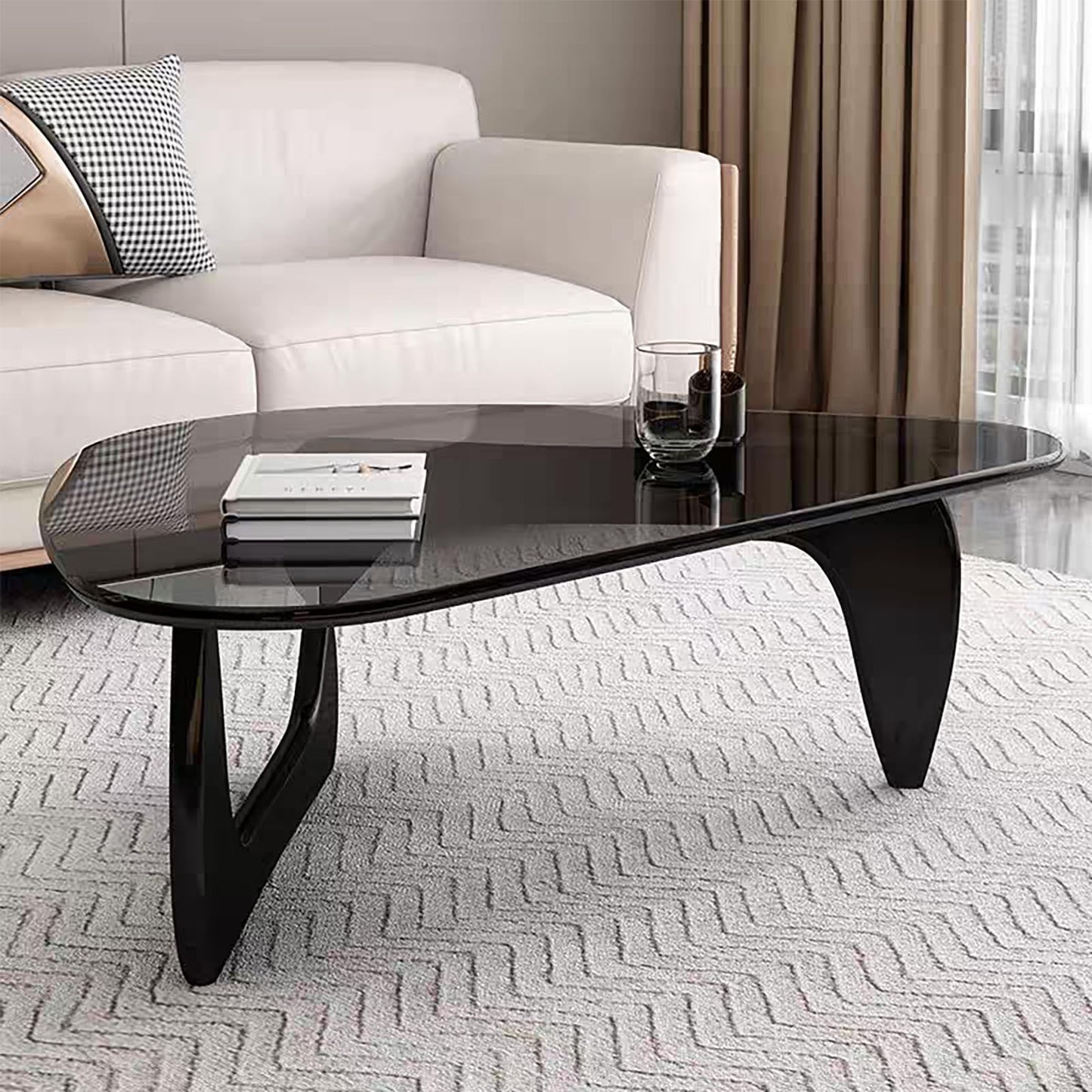 Modern Glass Coffee Table, Mid Century Coffee Table, Small Coffee Table for Living Room,Suitable for Bedroom Living Room Reception Office Tables (Black/Grey, Small)
