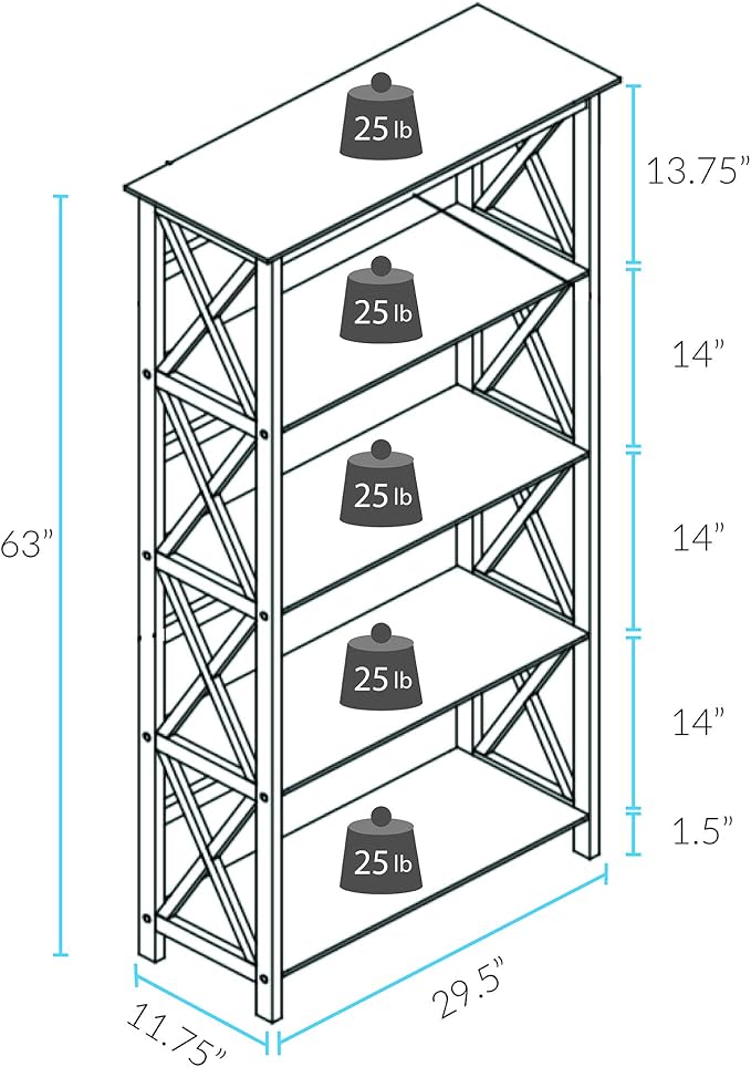 Montego 5-Shelf Bookcase-Black