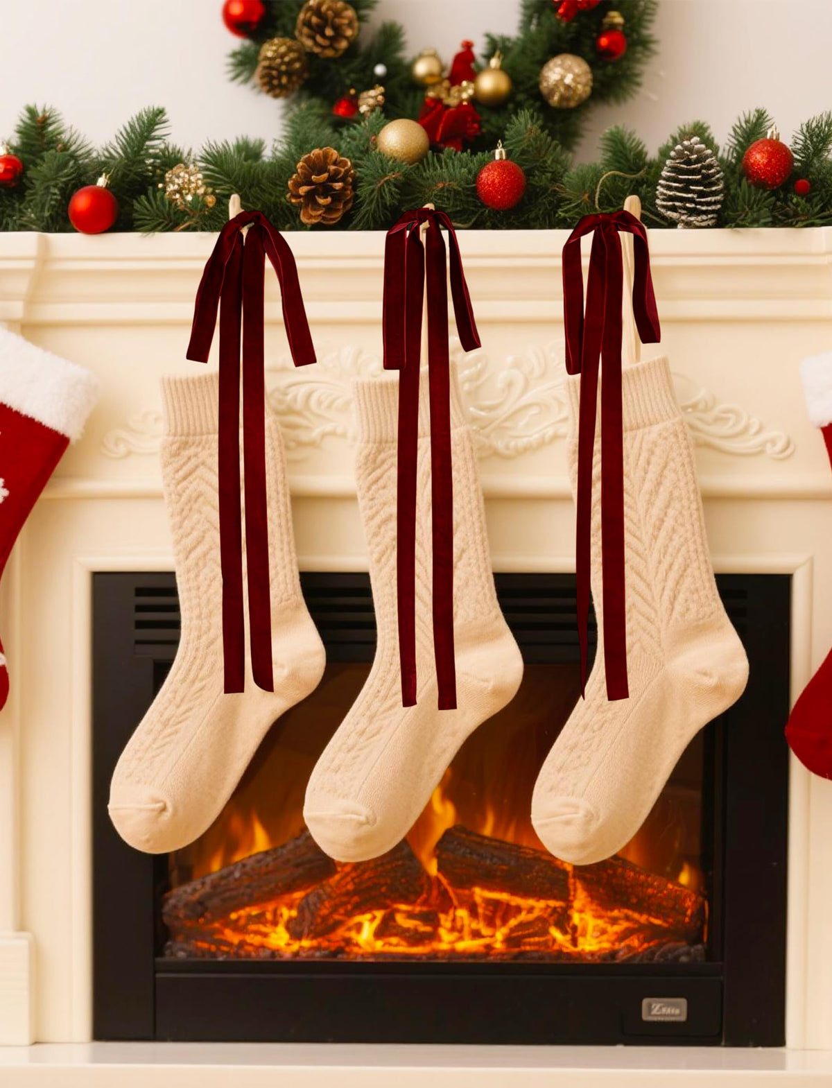 SIMISI RIBBON Burgundy Long Velvet Bows Ornaments for Christmas Tree, Wreath, Garland, Swag, Staircase, Fireplace, Door (15 * 24 inch, 6 Pieces)