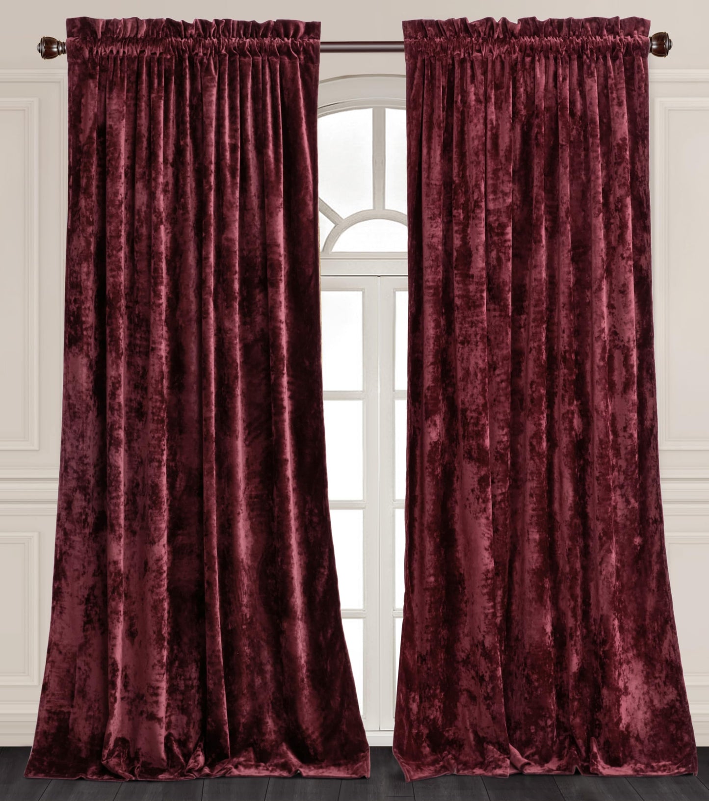 Chezmoi Collection Lux Burgundy Red Crushed Velvet Curtains 2 Panel Set - 72 inches Long Room Darkening Luxury Distressed Velvet Rod Pocket Window Drapes for Living Room Bedroom 50" W x 72" L