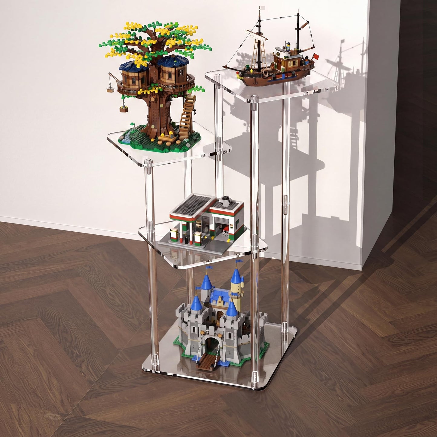 NiHome 4-Tier Clear Acrylic Side Table for Modern Homes, 27" High Easy Assembly Display Stand for LEGO Collection Sets,Figurine Display Shelf Riser for Plant Indoor,Collectibles & Room Decor