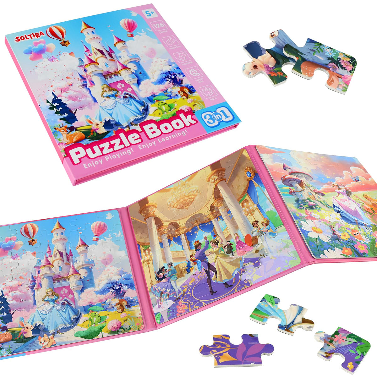 Princess Magnetic Puzzles for Girls 4-6 3 * 42 PCS Unicorn Mermaid Princess Themes Puzzle Magnetic Puzzles for Girls 5-6 Travel Puzzles or Airplane/Car/Road Trip Gift Toys for Girl 6-8 Years Old