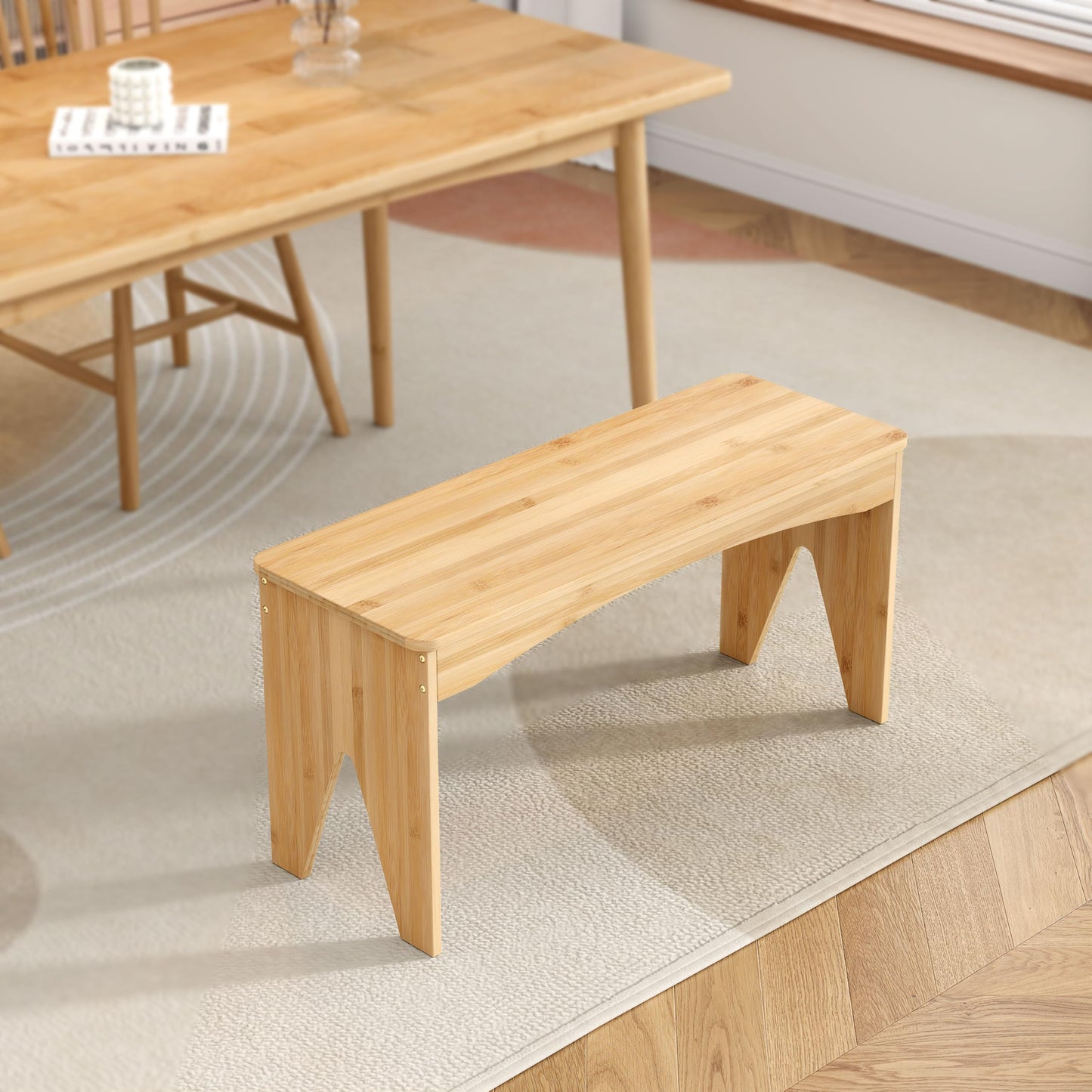 APRTAT Bamboo 35.4" Dining Room Bench, Long Indoor Shoe Bench Seat, Natural