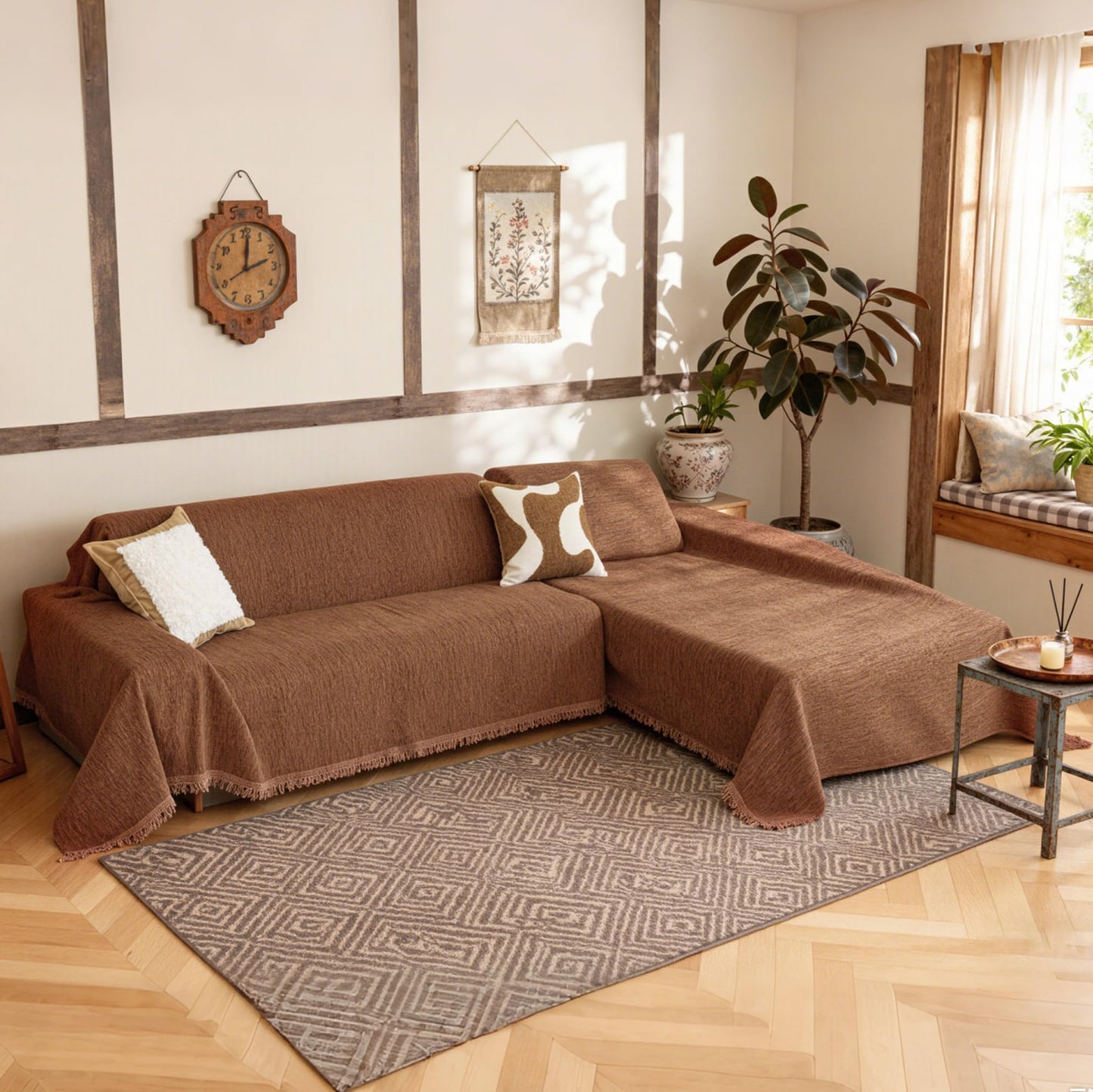 MYSKY HOME Sectional Slipcover Furniture Protector, Couch Cover for Sectional Sofa — 2 Pieces Sofa Cover for L Shape Sofa for Pet, Kid, Blanket for 3-4 Cushion Couch (71"x118"+91"x134", Camel)