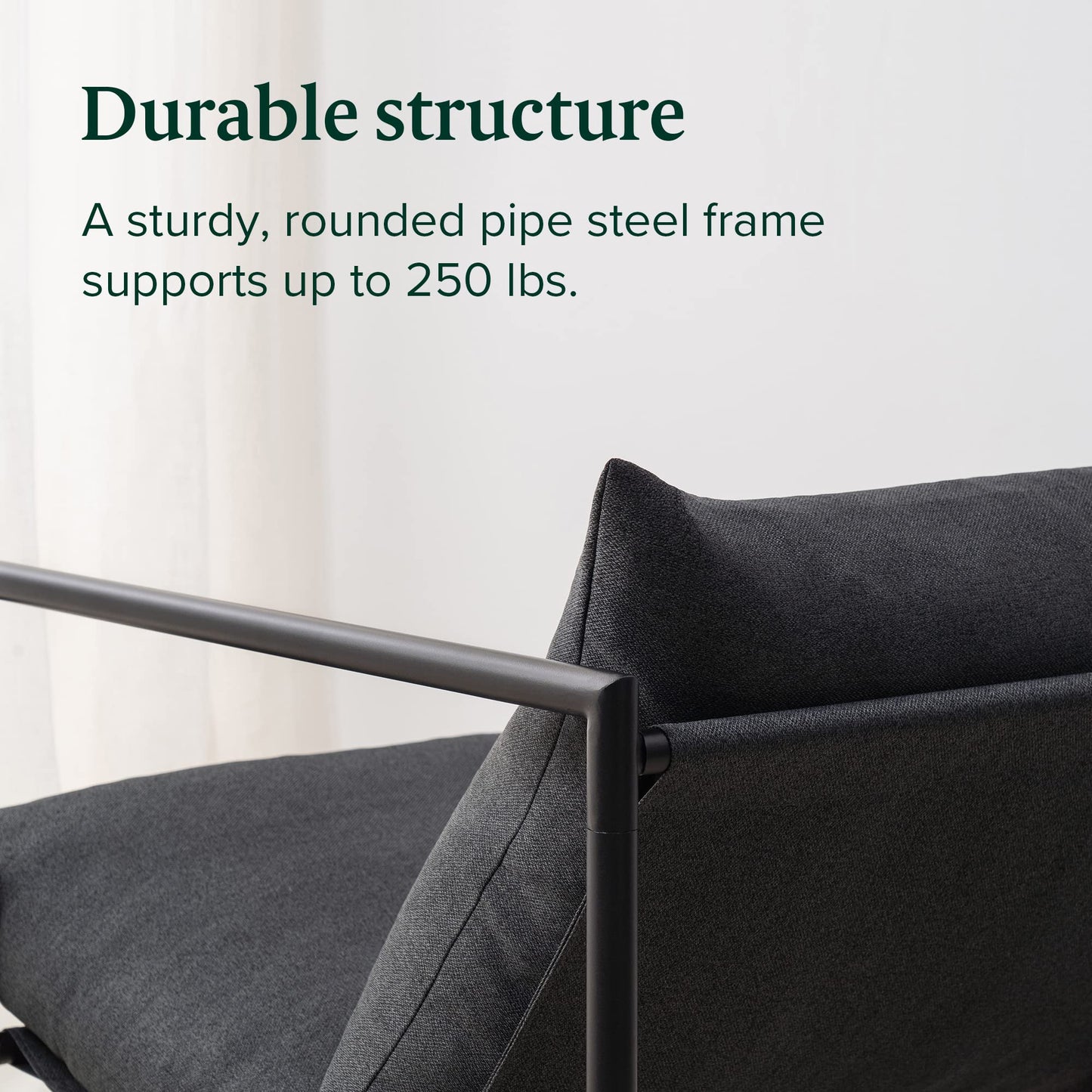 Zinus Aidan Sling Accent Chair, Metal Framed Armchair with Shredded Foam Cushioning, Dark Grey
