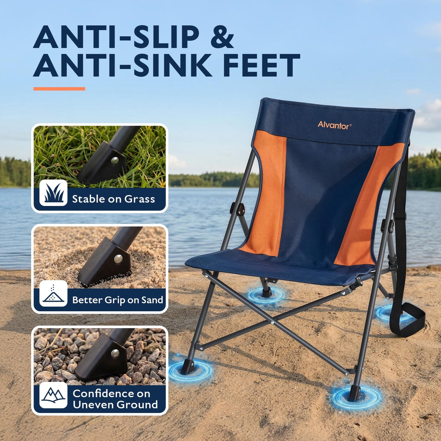 Alvantor® Camping Chair, High Back Folding Beach Chair Breathable for Outdoor, Ergonomic Backrest, Easy Use Portable Lawn Chair Seat for Travel, Fishing, Pinic, Sports Events, 20"x28"x28"