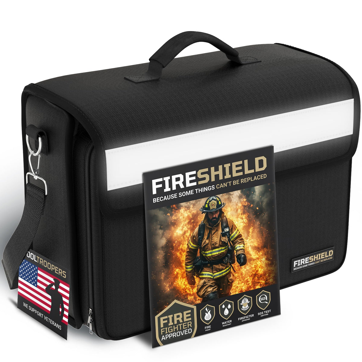 FIRESHIELD PRO 5200°F Fireproof Document Bag – Portable Water Resistant Briefcase /w Shoulder Strap, Tablet & Card Organizer – Multi-Pocket Storage for Travel, Home or Office – 17" x 12.5" x 7.2"