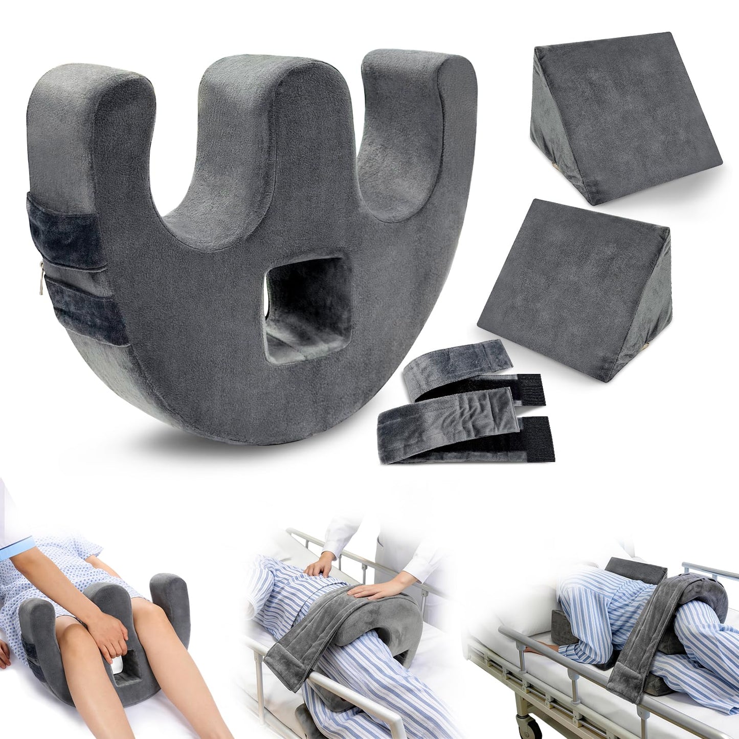 CRAURU Patient Turning Device, U-Shaped Bedridden Turnover Pillow with Strap & Back Support Cushion for Bedsore Pressure Relief, Elderly Nursing Bed Ridden Patient Supplies