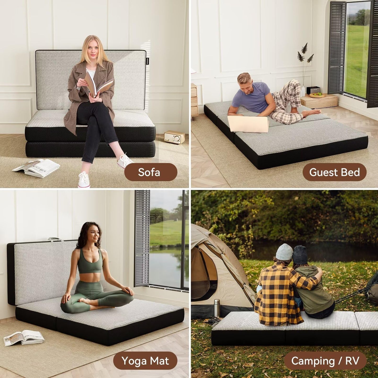 ROXGOX Memory Foam Trifold Mattress, 6 Inch Full Foldable Mattress, Portable Floor Bed with Washable Cover, Handle & Non-Slip Bottom, for RV, Travel, Camping, Yoga, 73"x52"x6", Grey
