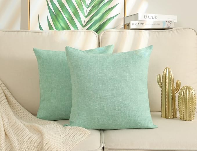 Stellhome Burlap Throw Pillow Covers Solid Farmhouse Linen Pillowcase