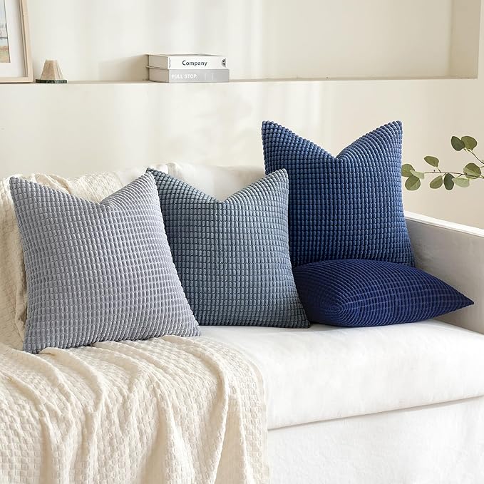 MIULEE Blue Decorative Pillow Covers 22x22 Inch Set of 4 Boho Western Farmhouse
