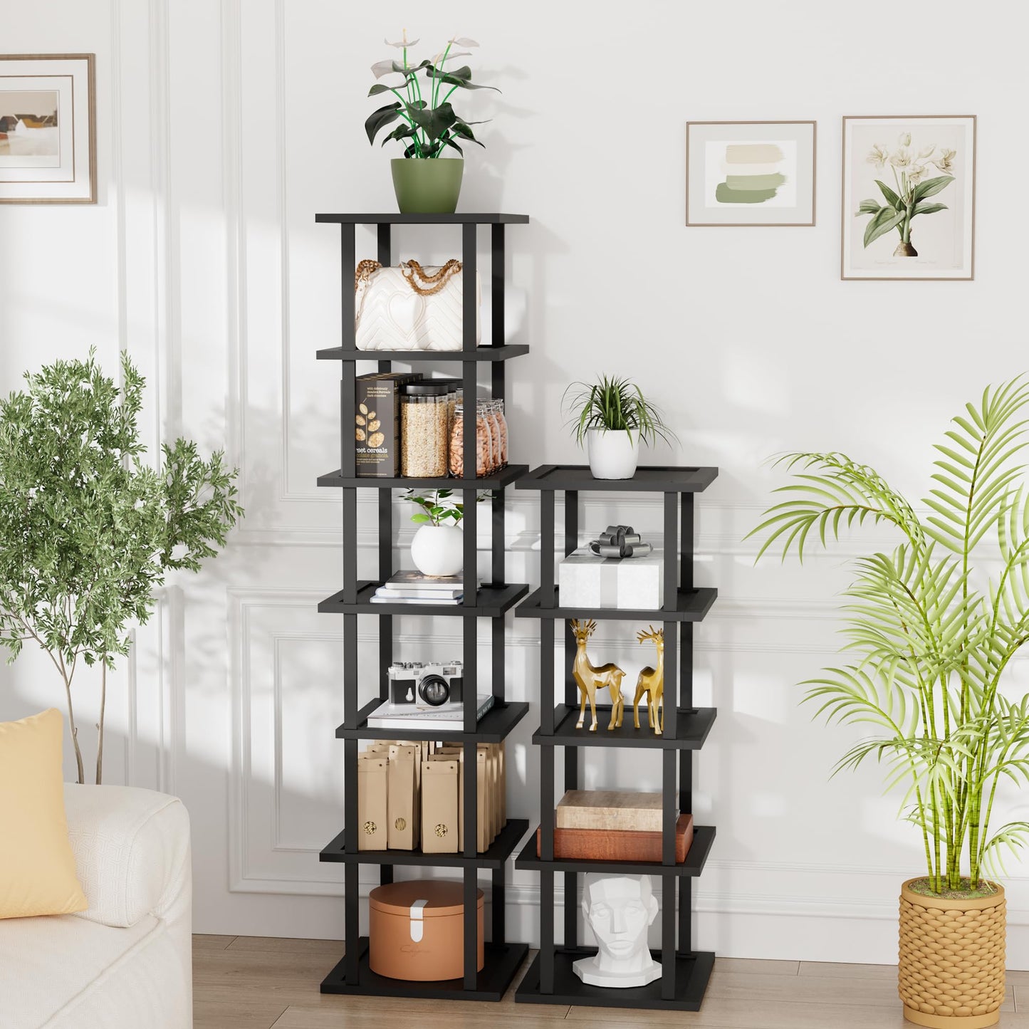 Vertical Tall Shoe Rack Organizer for Entryway -12 Tier Free Standing Slim Narrow Bamboo Wood Corner Stackable Shoe Boots Storage Stand Small Spaces for Closet Garage Cloakroom Living Room (Black)