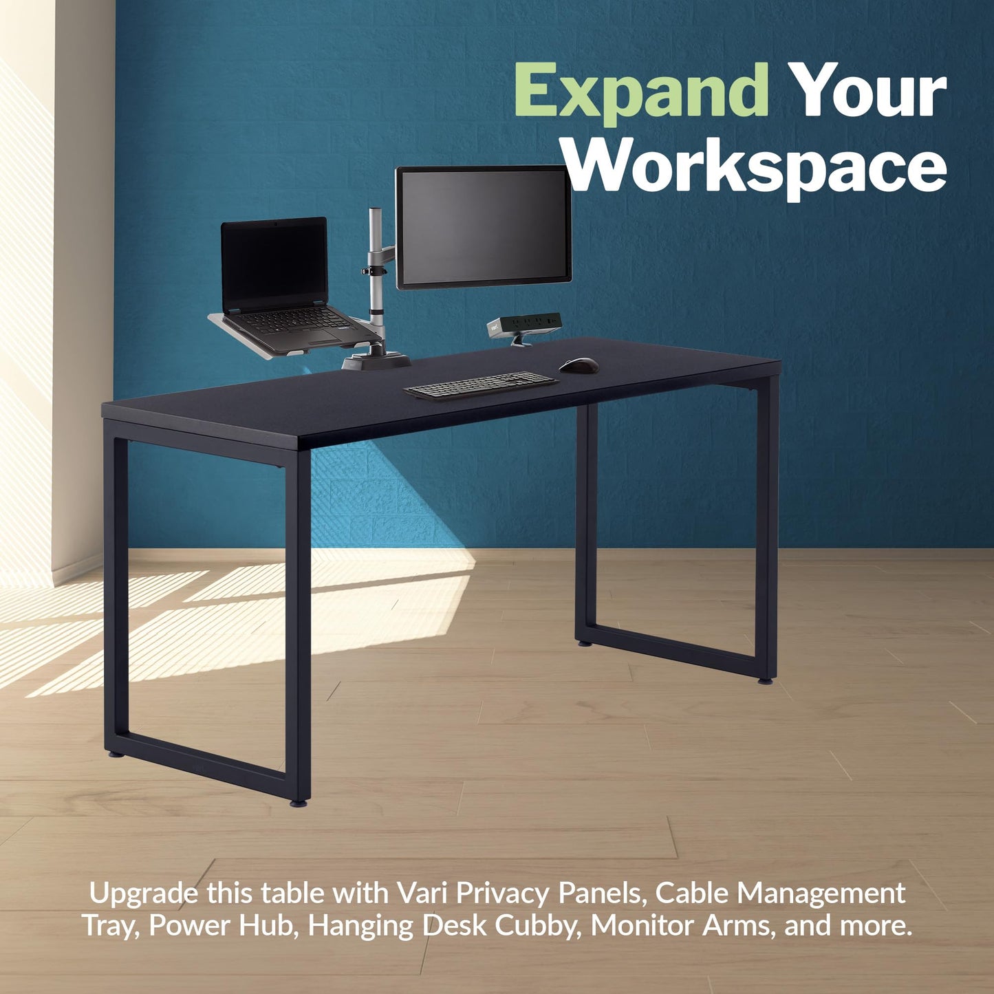 Vari Table 60x24 Office Desk – Modern Computer Desk & Workstation for Home Office or Commercial Workspace, 300 lb Capacity (Black/Black)
