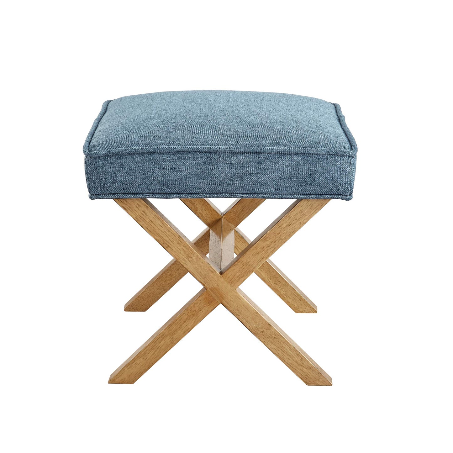 Amazon Basics Small Ottoman Foot Rest, Mid-Century Modern X Square Upholstered Fabric Stool for Living Room, Bedroom, Entryway, Extra Seating, 20" W x 18" D x 18" H, Indigo Blue