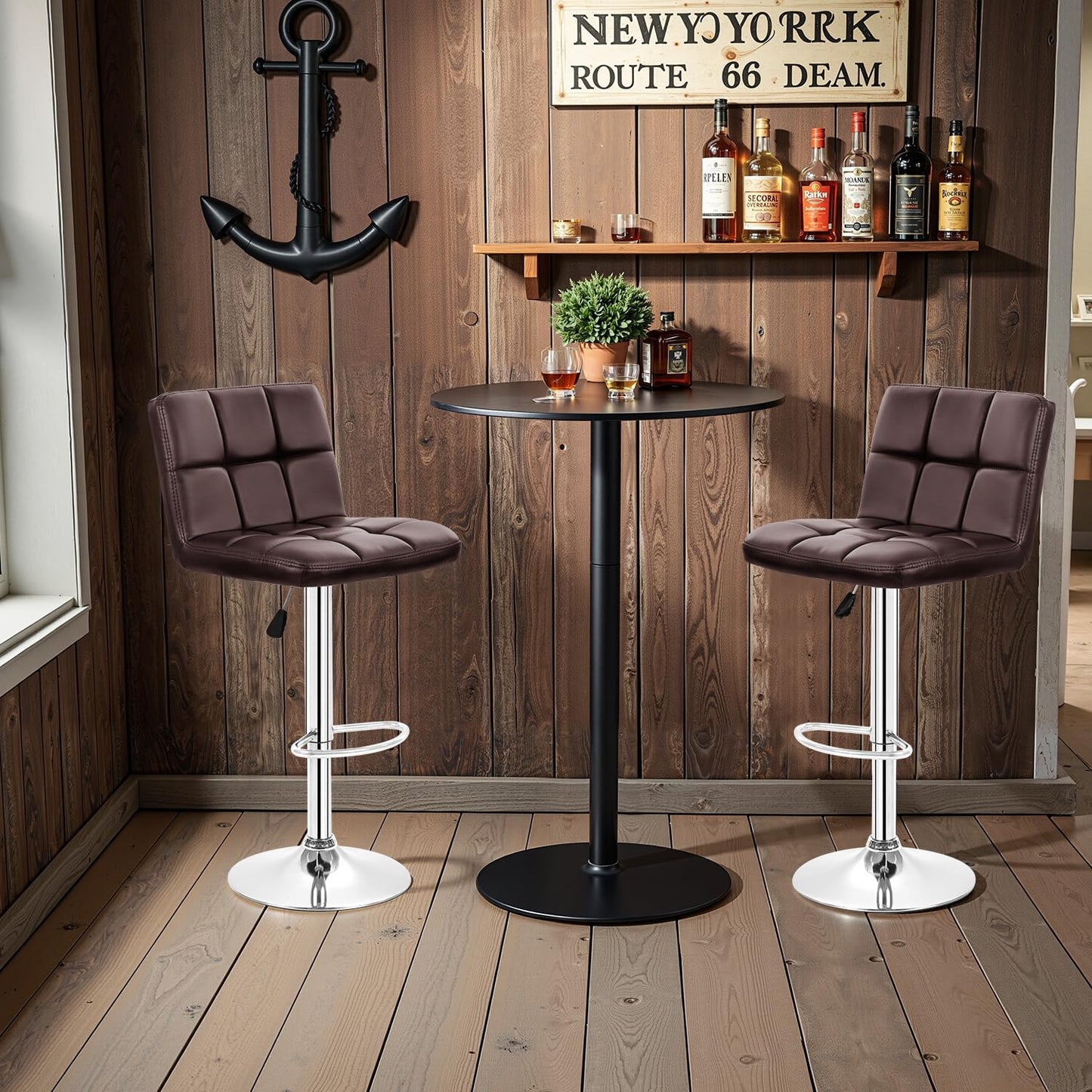 BestOffice Bar Stools Set of 2, Adjustable PU Leather Swivel Barstools, Modern Counter Stools with Back and Footrest, Counter Height Barstools for Bar, Kitchen and Dining Room