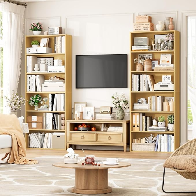 FOTOSOK 6-Tier Open Bookcase and Bookshelf Set of 2, Freestanding Display