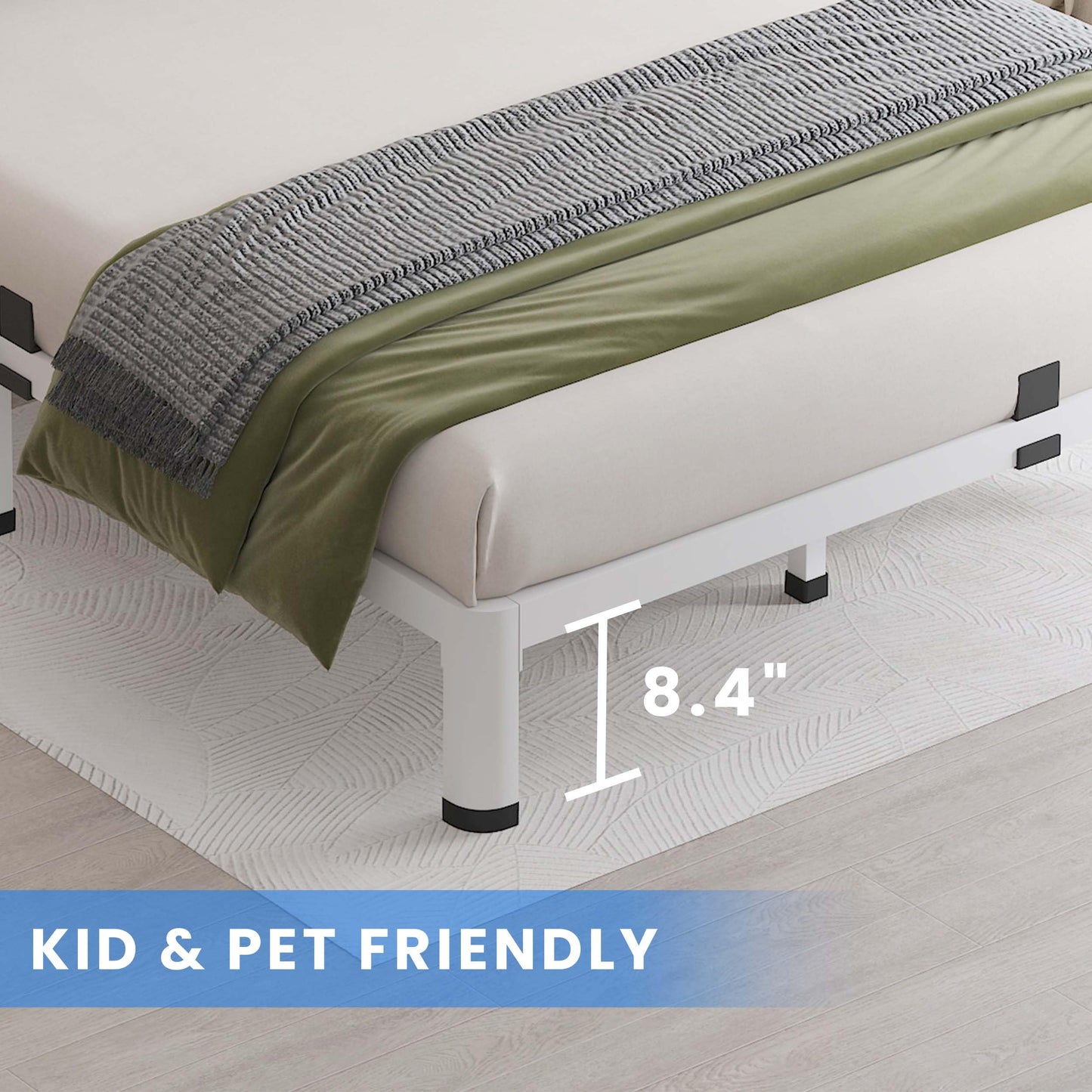 MAF 10 Inch Twin Bed Frames White with Round Corner Legs Mattress Slide Stopper No Box Spring Needed Heavy Duty Metal Platform Bed Frame Under-Bed Storage Space, 3000 LBS Steel Slats Support