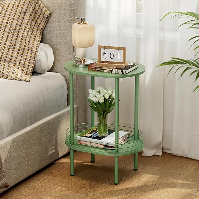 Green Side Table Set of 2, Small Modern Round Side Table