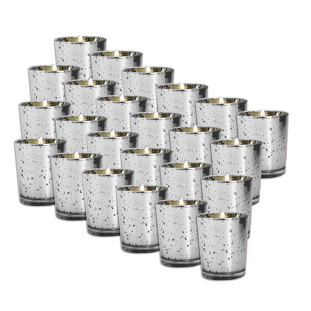 Royal Imports Silver Mercury Glass Votive Candle Holder, Table Centerpiece Tealight Decoration for Elegant Dinner, Party, Wedding, Holiday, Set of 24 (Unfilled)