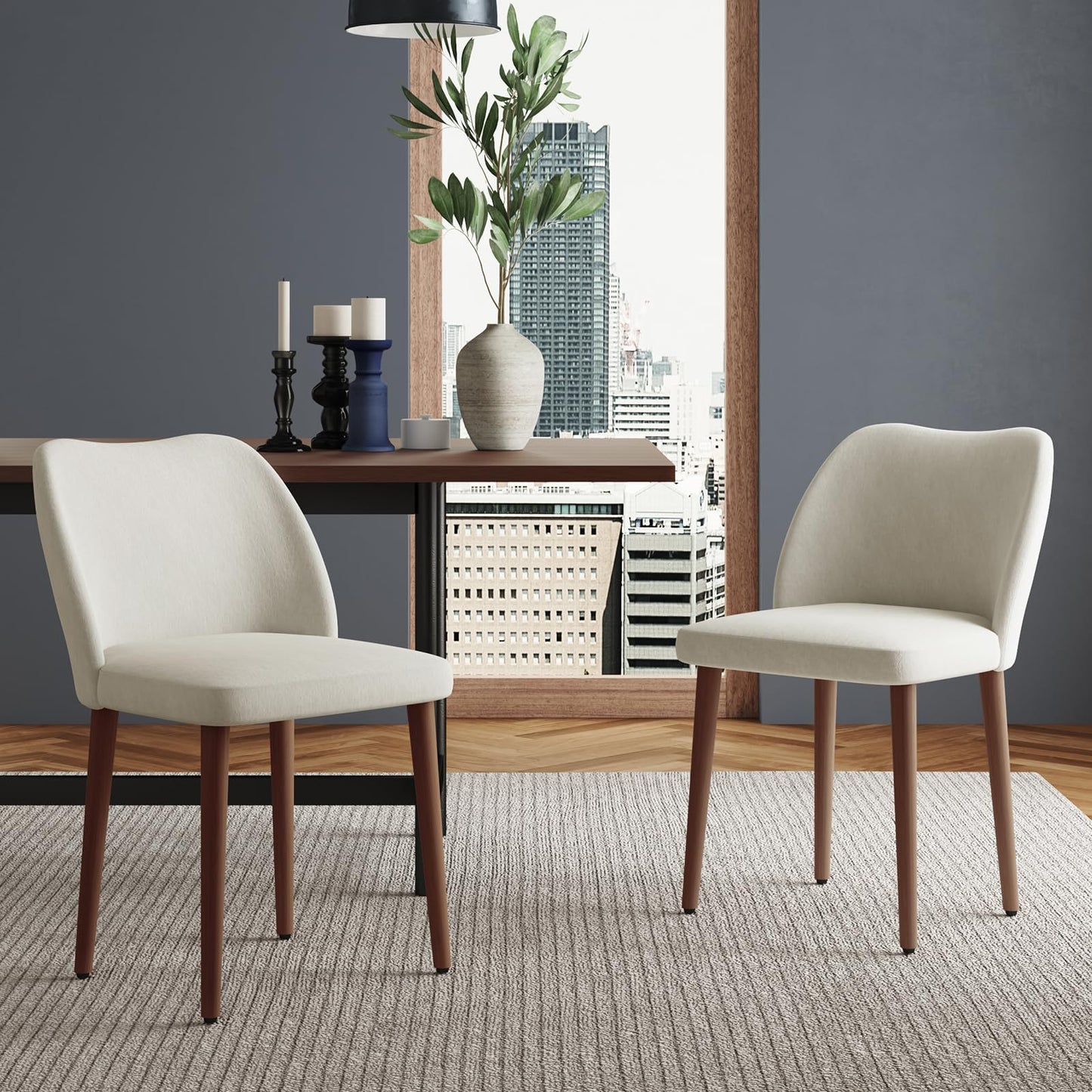 MINPINSER Dining Chairs Set of 2, Comfortable Dining Room Chairs, Modern Kitchen Chairs with Thick Cushions, Leveling Feet and Side Wing Support, Solid Wood Legs, Armless Dining Side Chairs