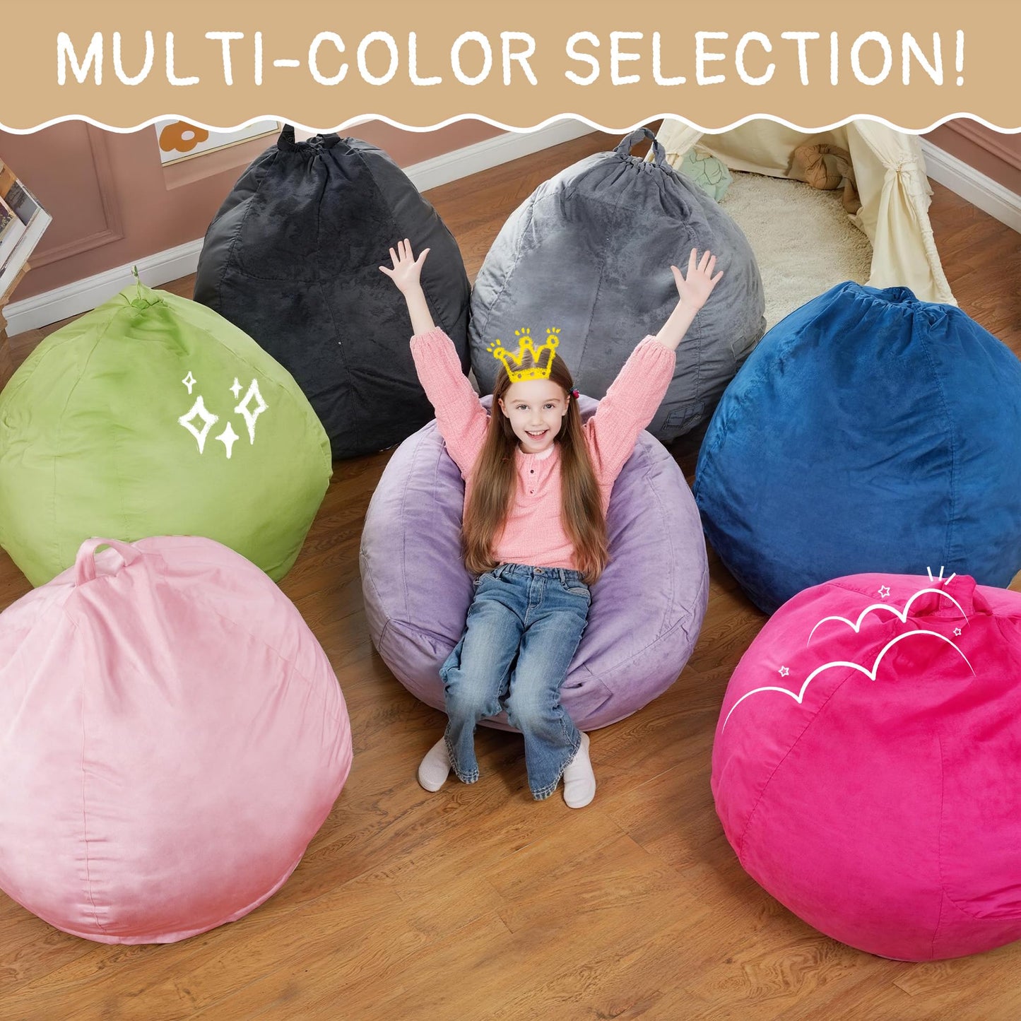 lilanoon 2FT Bean Bag Chair with Ultra Soft Velvet Cover Bean Bag Sofa with Memory Foam Bean Bag Chairs with Large Size Lazy Sofa for Dorm Office Living Room Bedroom Khaki 2'