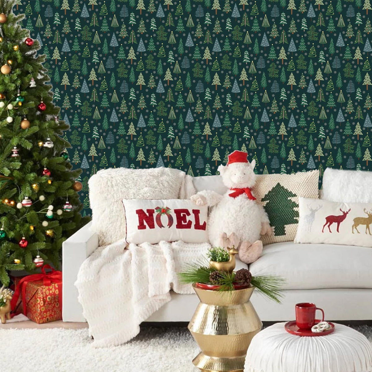 IARTTOP Christmas Tree Wallpaper Pine Tree Contact Paper Green Christmas Wallpaper Peel and Stick Holiday Self Adhesive Art Paper for Xmas Gift Holiday Party Cabinet Decoration(17.3"X118.1")
