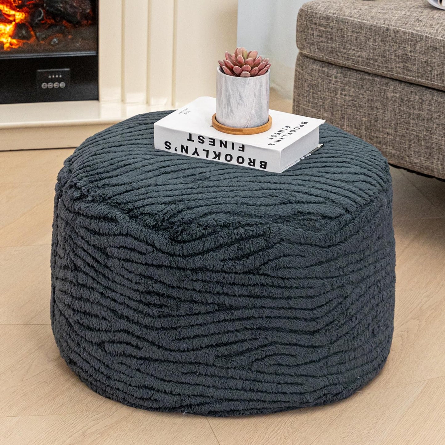 Poofieotto Unstuffed Pouf Ottoman Cover Handmade Footstool Ottoman Storage Solution Floor Pouf Footrest Cushion 20 Diameterx12Height Inches for Living Room Wedding Bedroom Gray No Filler