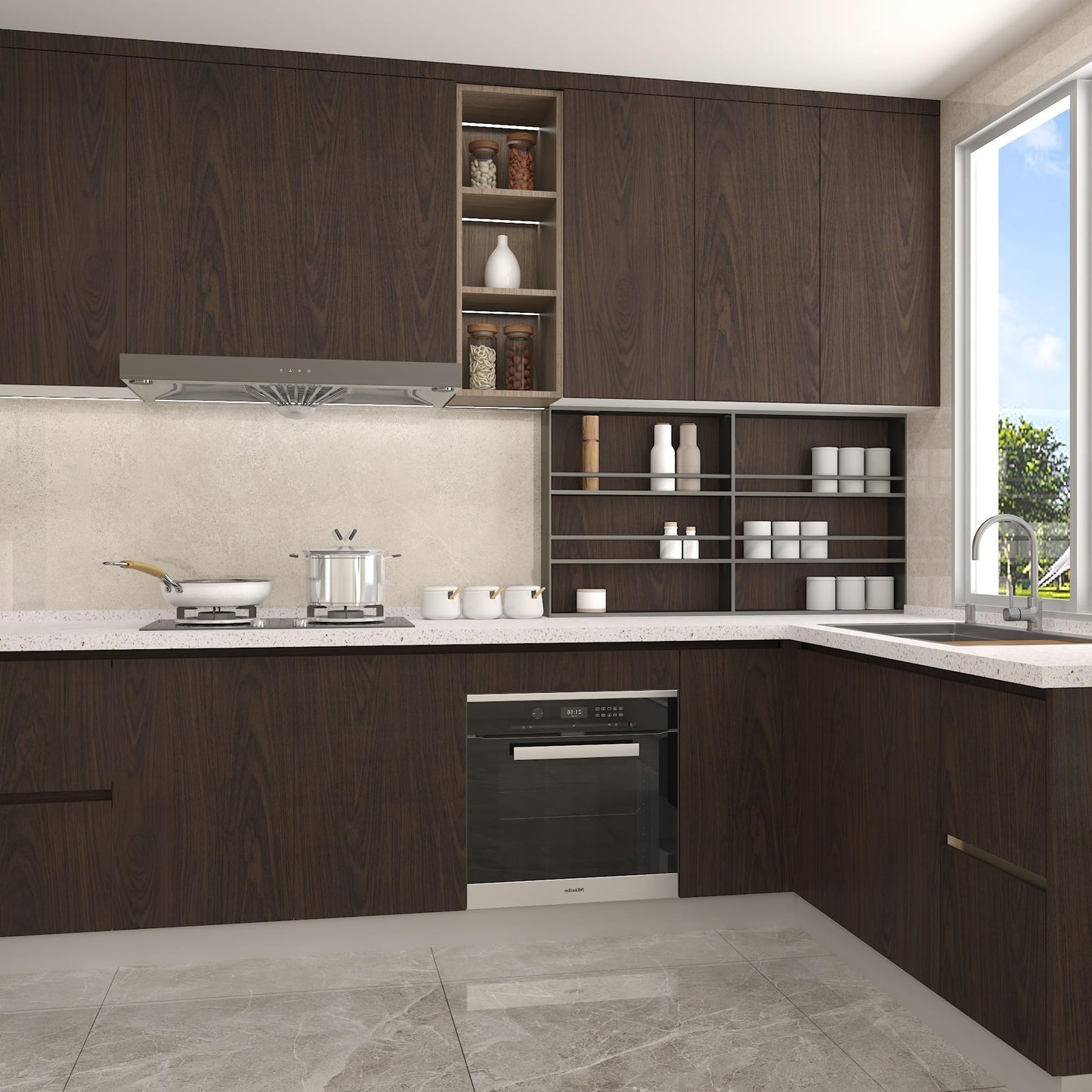 BAYYA Dark Brown Walnut Wood Grain Paper Waterproof Peel and Stick Wallpaper Black Walnut Decorative Furniture Sticker for Kitchen Cabinet Door Table Floor Shelf Drawer Liner Self-Adhesive Film