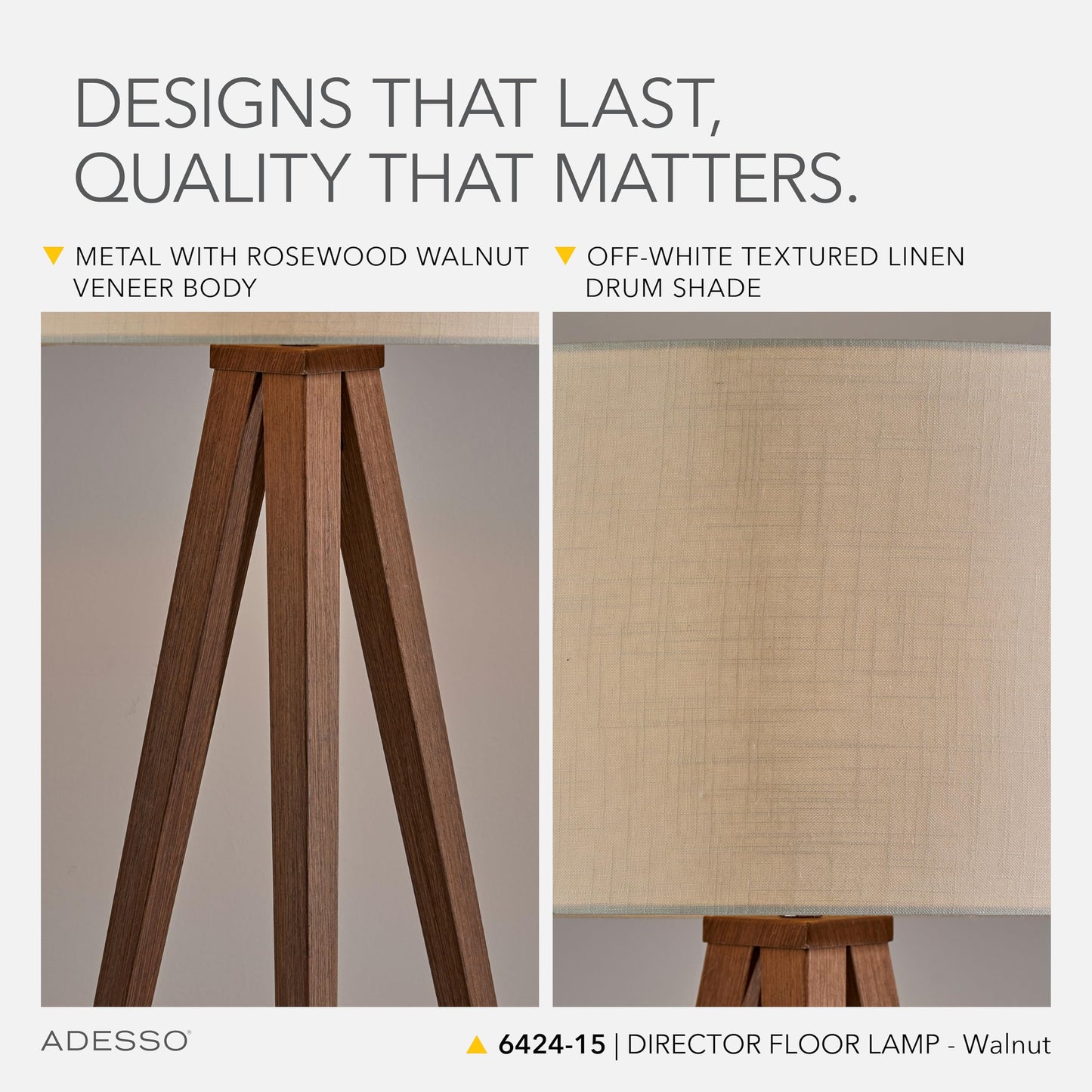 Adesso Floor Lamp with Walnut Rosewood Veneer and Beige Fabric Lampshade – 3-Way Adjustable Brightness, Lamp for Bedroom, Living Room, and House Décor, 60.25” x 21”