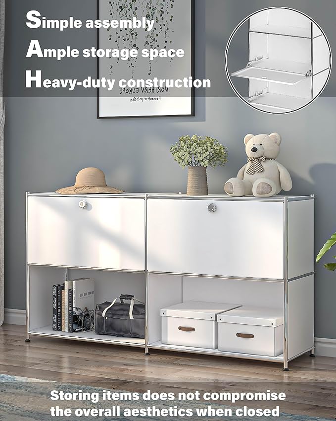 Metal Sideboard with 2 Flap Doors, DIY Modern Home Furnishing, Foyer