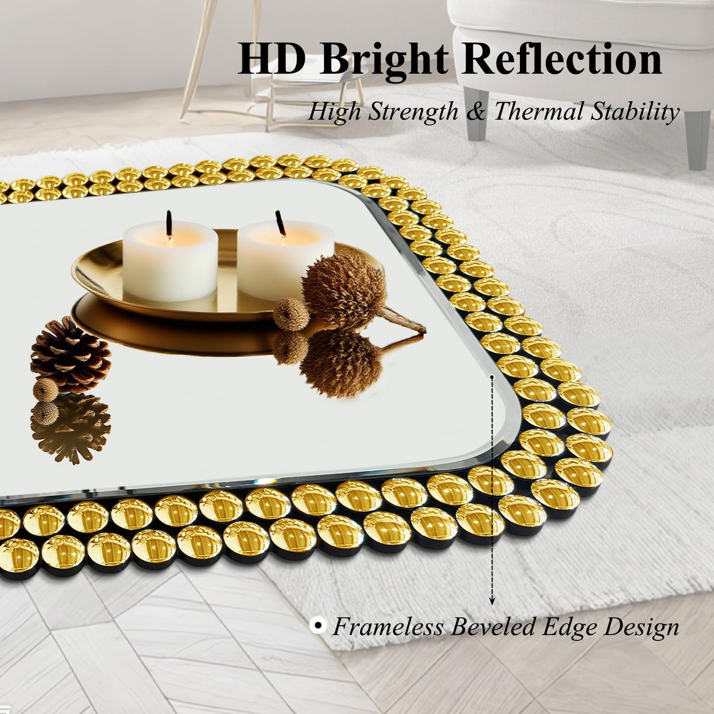 Scoffee Wall Mount Bathroom Mirror Beaded Framed Baroque Decorative Vanity Mirror Rounded Corner Rectangle Mirror for Wall,Over Sink，Bedroom
