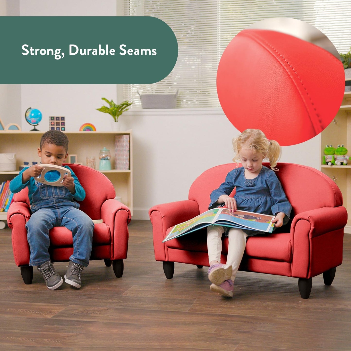 Children's Factory As We Grow Chair and Couch, Flexible Seating for Daycare or Preschool, Foam, Vegan Leather, 914 x 470 x 610 Mm, Red, 1 Count