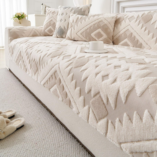 XSlive Boho Plush Couch Covers for Sofa Washable, Fuzzy Soft Couch Cover for Sectional Sofa, Non Slip Jacquard Sofa Cover Furniture Protector for Kids, Pets (Light Coffee,28"x70")