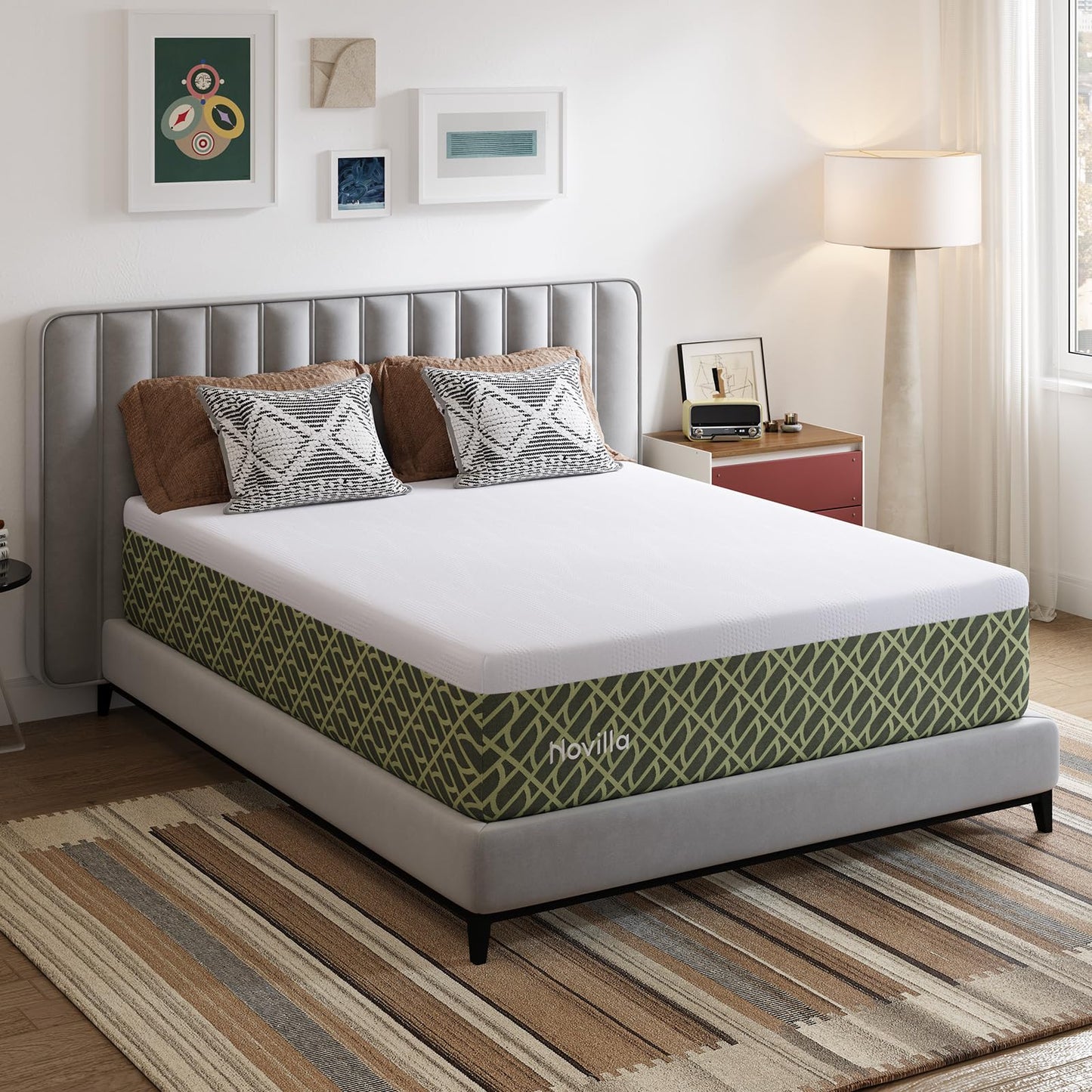 Novilla Twin Mattress 10 Inch, Gel-Infused Memory Foam Mattress Twin in a Box for Spine Alignment, Cool Night Sleep & Motion Isolation, Zoned Support & CertiPUR-US Certified Foams, Green